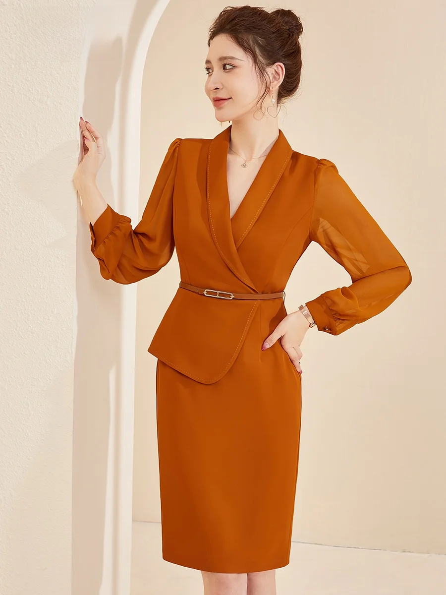 Xiangchun Bird Необычный деловой костюм и платье Женский весенний шифон с длинными