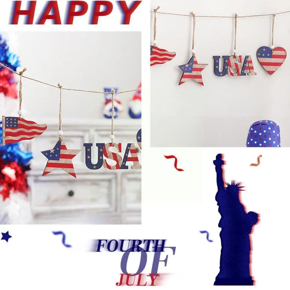 

Украшения для американской независимой вечеринки, американский флаг, окрашенный вечерние ничный орнамент, Декор, деревянная подвеска в сти...
