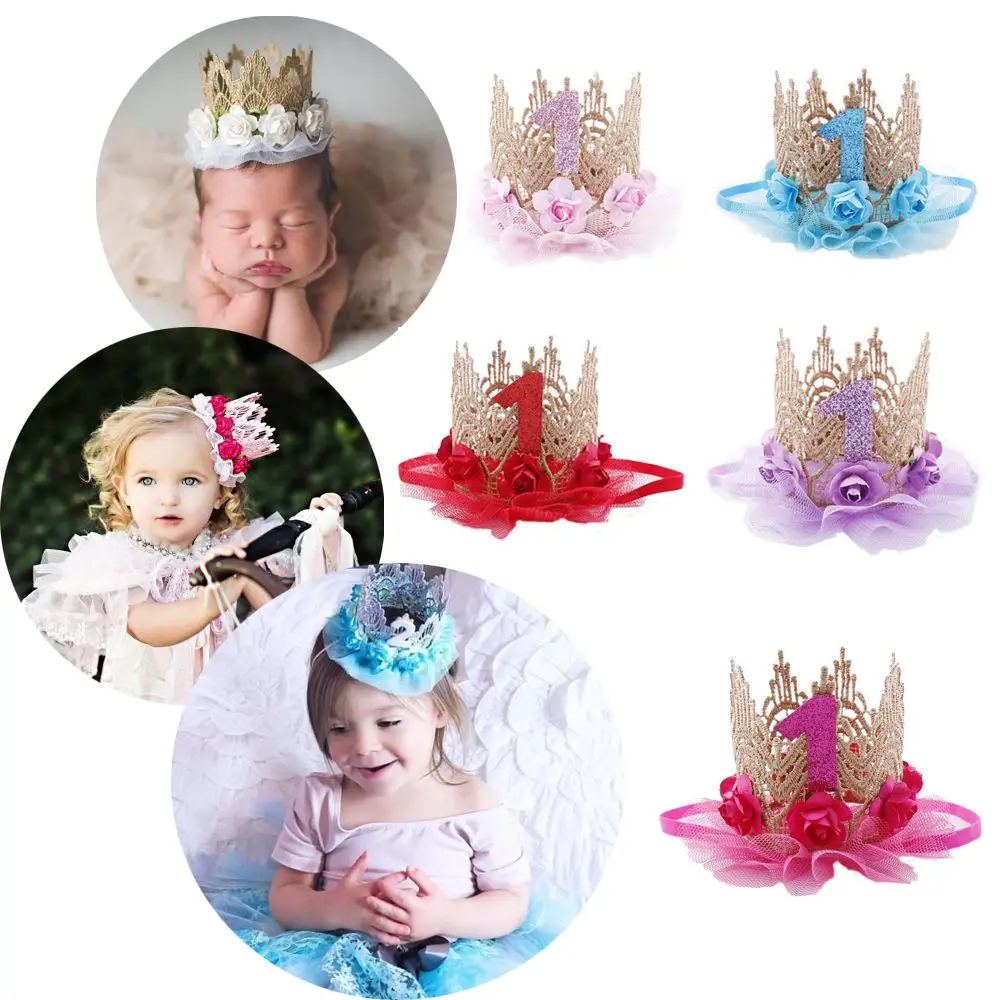 

Kids Gift Party Decoration Children Boys Girls Crown Hair Band Flower Headwear 1 Years Old Baby Birthday Hat