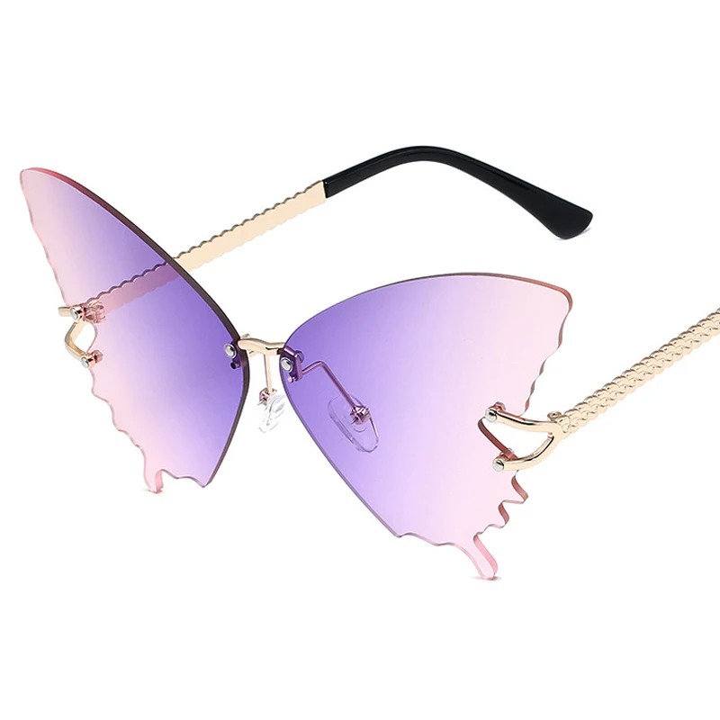 

Солнцезащитные очки без оправы женские, брендовые дизайнерские винтажные Роскошные уличные очки с градиентом и бабочкой