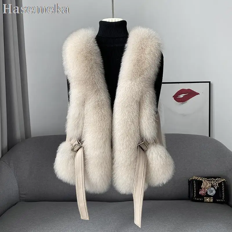 Women's Fox Fur Fur Sleeveless Short Vest Real Fur Coat Slim Joker Waistcoat Winter Young Lady Jacket Autumn Winter Haining New