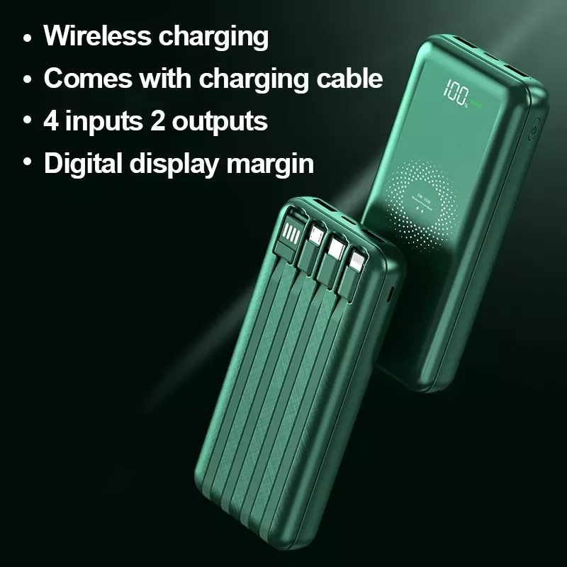 

Wireless Power Bank 30000mAh Fast Charging Digital Display External Battery Built in Cables 4USB Charger for iPhone