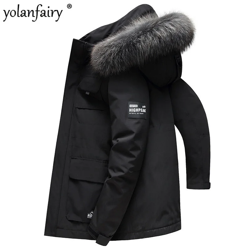 

Winter Down Jacket Men’s Men 90 White Duck Padded Jackets Male Medium Thick Hooded Big Fur Collar Men's Coat куртка мужская