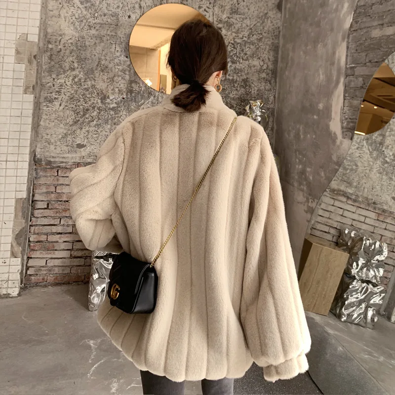 Plush clothes loose lamb wool coat stand collar wool coat