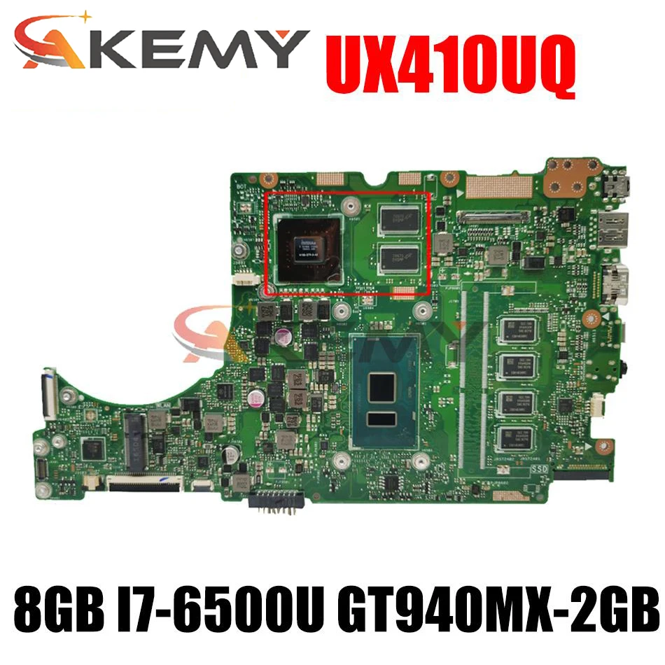 

UX310UV Laptop motherboard for ASUS UX410UQ (14 inch) UX410U UX310U original mainboard 8GB-RAM I7-6500U GT940MX-2GB