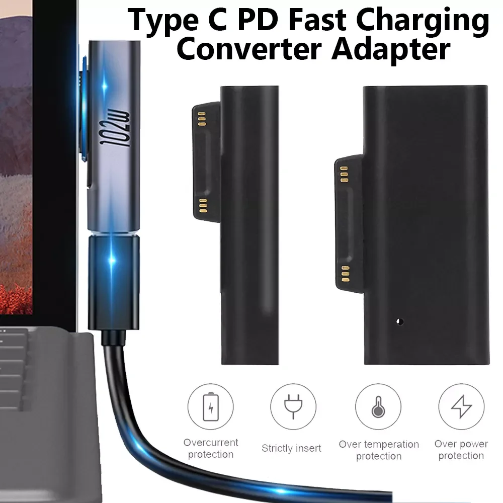 

USB Type C PD зарядный кабель, преобразователь питания, адаптер, магнитный разъем для Microsoft Surface Pro 3 4 5 6 7, Зарядка для ноутбука