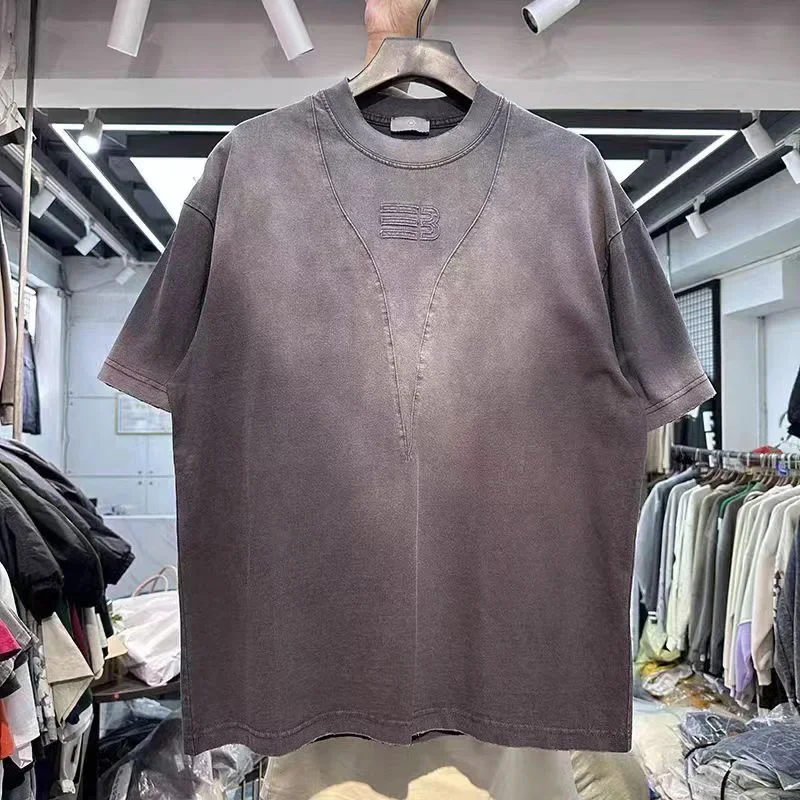 Красно-серая уличная футболка Chaopai для мужчин и женщин тяжелые градиентные