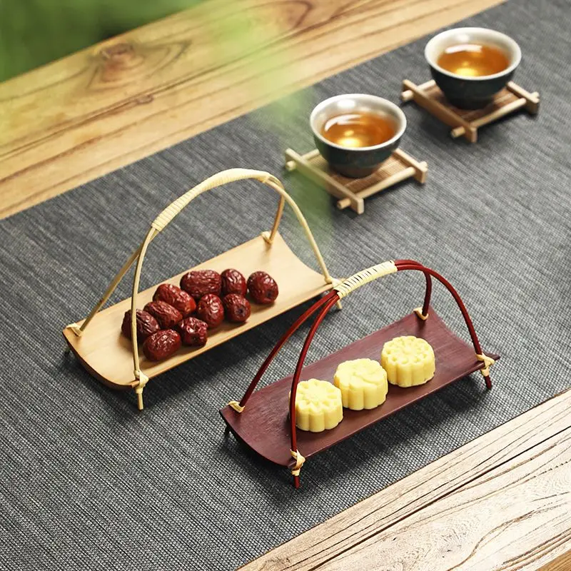 

1Pc Bamboo Snack Tray Household Decorative Food Tray Creative Afternoon Tea Tray Dessert Tray Tools