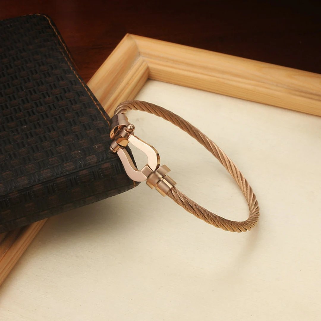 

Luxury Bracelet Fred Horseshoe Magnet Clasp Stainless Steel Wire Bracelet Couple Bracelet Simple Jewelry Gold Plated Accessories