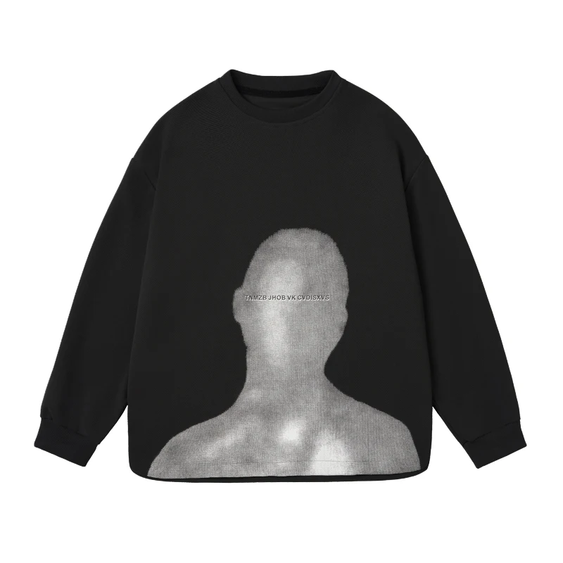 

Hybskr Sweatshirts Men Women Loose Fashion Digital Portrait Printed O Neck Pullovers Sweatshirt Harajuku Y2k Side Split Tops