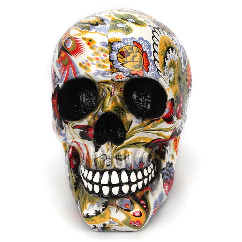 

Horror Skull Decoration Resin Humans Skeleton Skull Color Flower Painting Halloween Home Bar Table Desktop Decoration Craft Gift