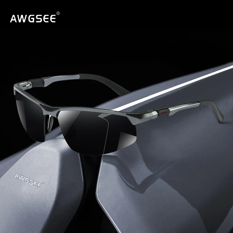 

AWGSEE Men Driving Polarized Sunglasses Aluminum Magnesium Frame Sport Sun Glasses Windproof Sand Goggles Sunglass Anti-Glare