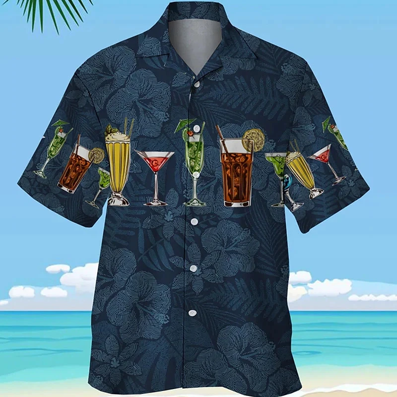 

Men's Shirt Graphic Shirt Wine Glass Turndown Navy Blue Outdoor Street 3D Button-Down Clothing Apparel Fashion Designer