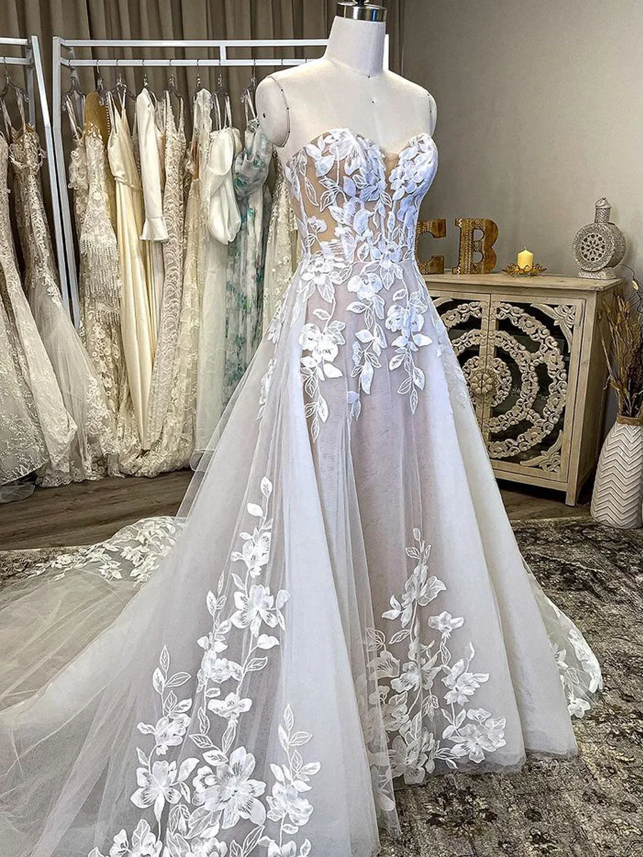 

2022 Robe Mariee Sleeveless V Neck Wedding Dress Lace Applique Backless Bridal Gown robe de soirée de mariage Elegant