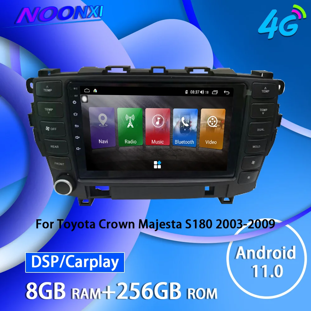 Reproductor Multimedia con pantalla IPS y navegación GPS para Toyota, autorradio estéreo con Android 11,0, 8GB + 256GB, DSP, Carplay, para Toyota Crown Majesta S180 2003-2009