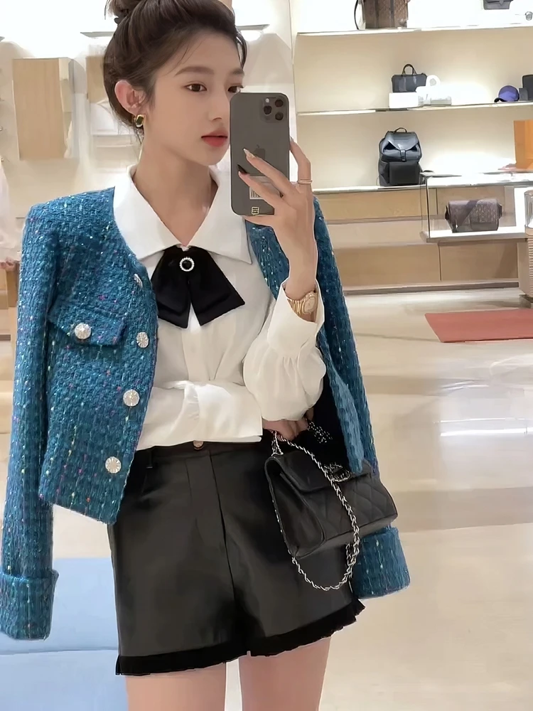 Женская твидовая куртка роскошная маленькая на осень и зиму короткое пальто для