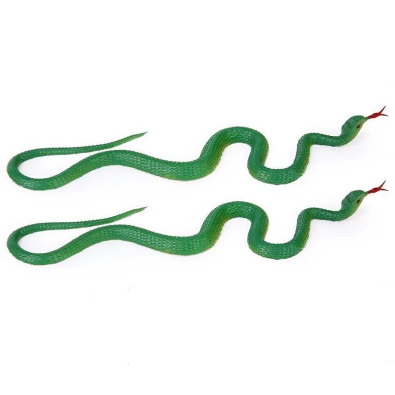 

2X Simulation Soft Plastic Toy Snake Simulation Snake Rubber Tip Toy - Green