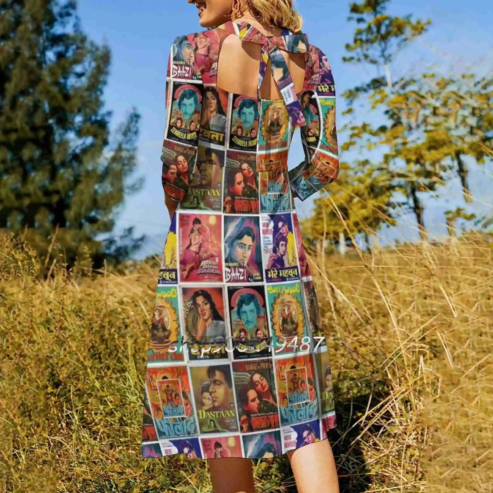 Винтажное платье с болливудским узором расклешенное сердечком модный дизайн