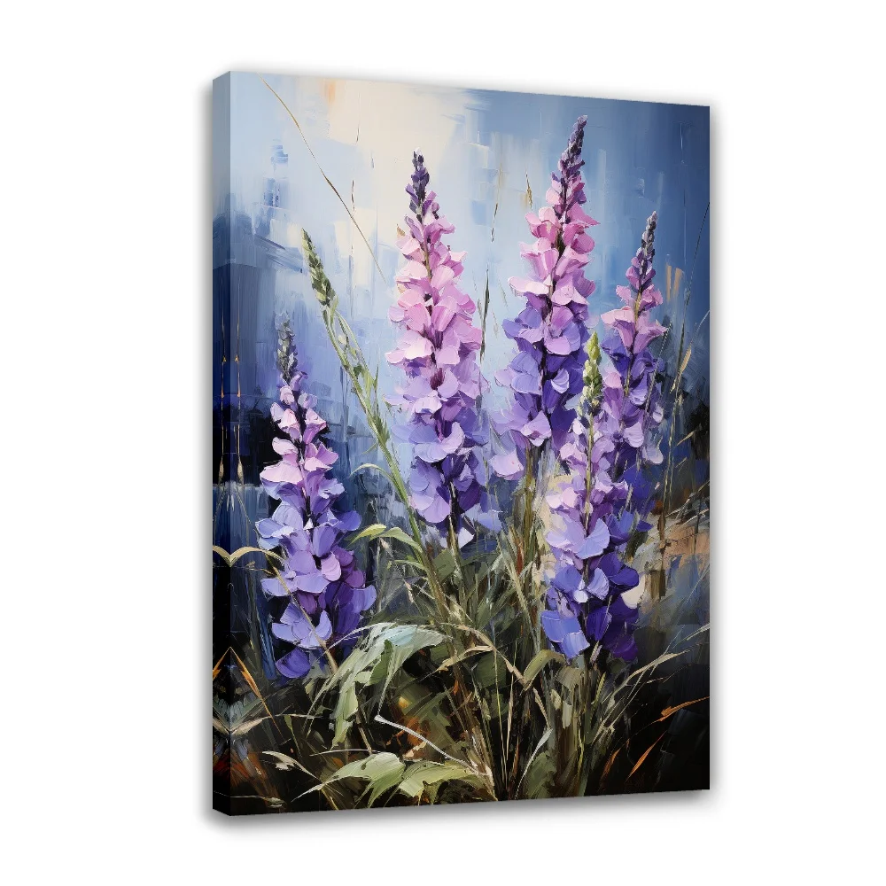 

Forbeauty Green Leaves And Purple Flowers Cloudy Days Framed Gallery Canvas Painting Colorful Vase Antique For Home Decoration