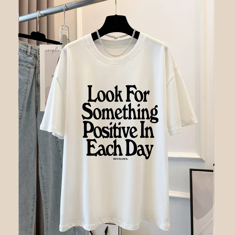 

Summer Women pure cotton T-shirt oversized Gothic Punk Letter Printing Harajuku Short Sleeve T Shirt Streetwear y2k Clothes Tops