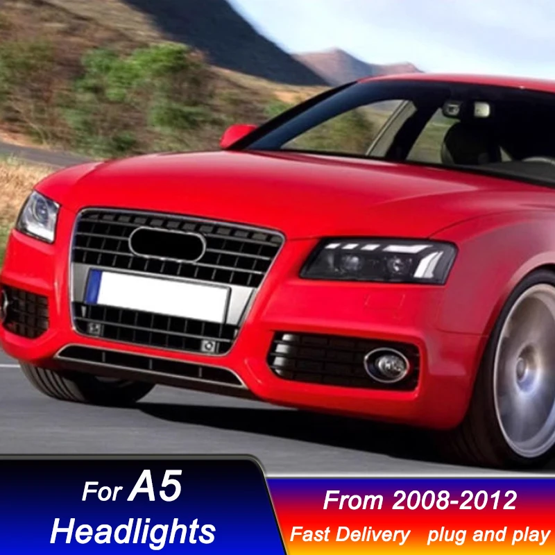 Фото Стильные фары для Audi A5 RS5 2008-2012, новый дизайн, полностью светодиодные DRL, динамические указатели поворота, биксеноновые линзы, комплект фар в сборе. №4