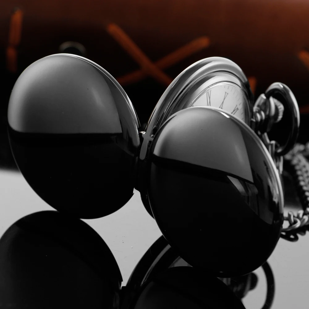 Black Double-Sided Open Classic Steampunk Mechanical Pocket Watch Retro Gentleman Analog Signal Clock Lady Jewelry Gift