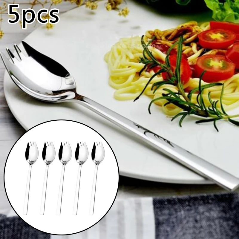 

5Pcs Stainless Steel Spork Soup Salad Noodle Spoon Fork Cutlery Tableware Creative Design Kitchen Tableware Tools Noodles Salad