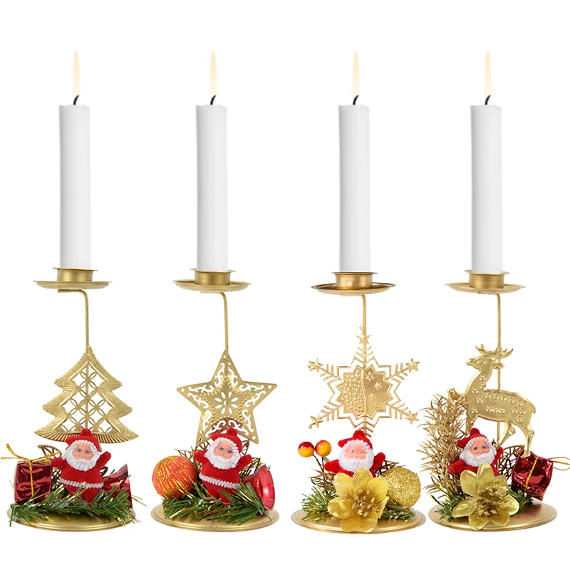 

Santa Claus Snowflake Star Christmas Candlestick Iron Candle Ornament Gift Desktop Metal Candle Holder for Xmas Table Decoration