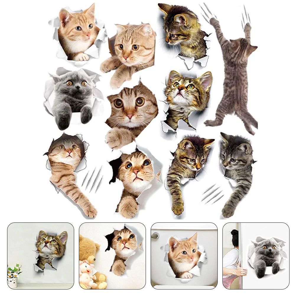 

Wall Stickers Sticker Cat Decals Cats Kitten Fridge Kids 3D Poster Suitcase Cartoon Adhesive Removablemurals Toilet Scrapbook