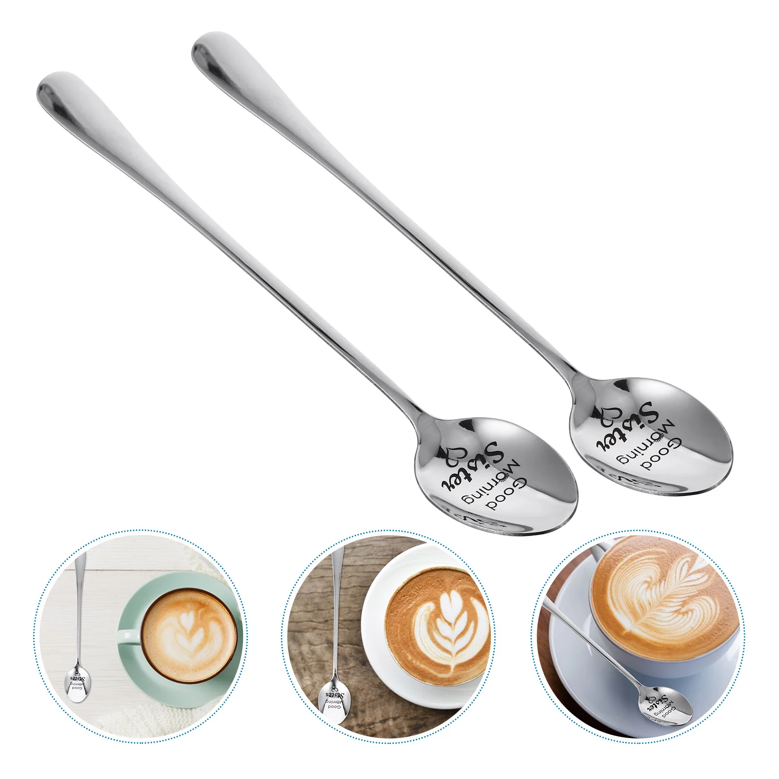 

Spoon Spoons Coffee Mixing Stirring Ice Tea Sister Stainless Engraved Steel Dessert Espresso Giftjam Cream Cocktail Shake