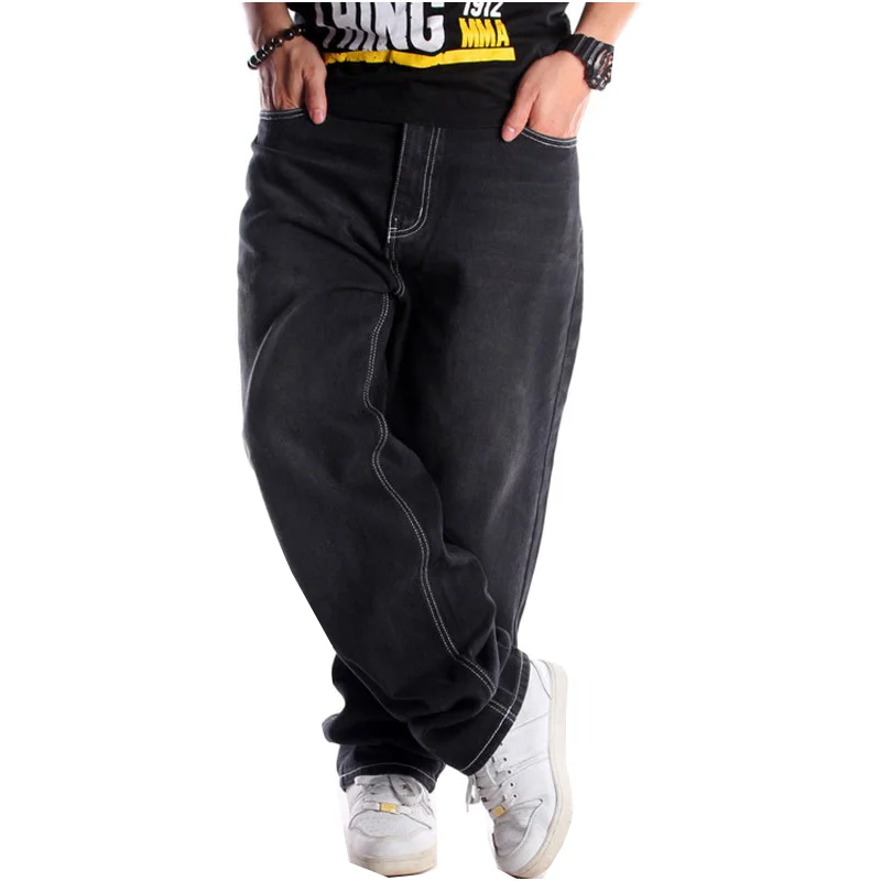 2022 Loose Jeans Men's Loose Straight Wide Leg Jeans Hip Hop Streetwear Skateboard Black Size 30-46