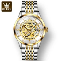 olevs stainless steel strap business men wristwatch waterproof full automatic hollow carved automatic mechanical watches for men