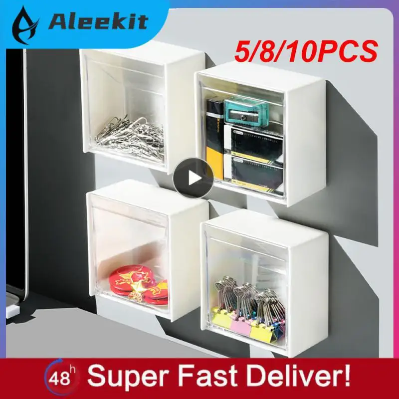 

5/8/10PCS Flip Container Box Cotton Buds Wall Mounted Flip Storage Box Adhesive Transparent Storage Dispenser Multifunctional