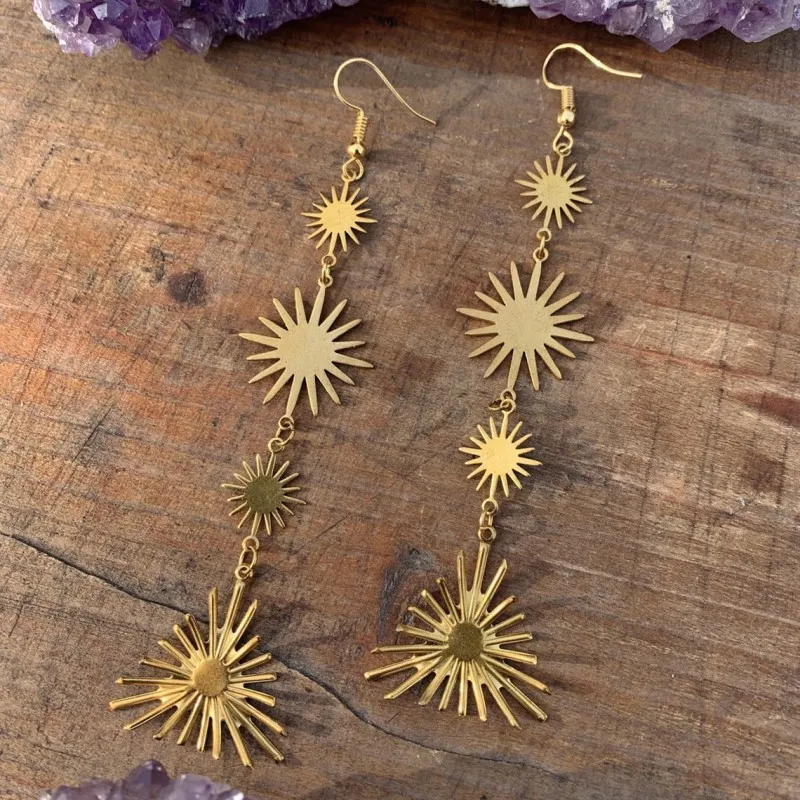 

Boho New Gold Color Long Star Sun Drop Dangle Earrings For Women Girl Gift Fashion Charm Jewelry Accessories
