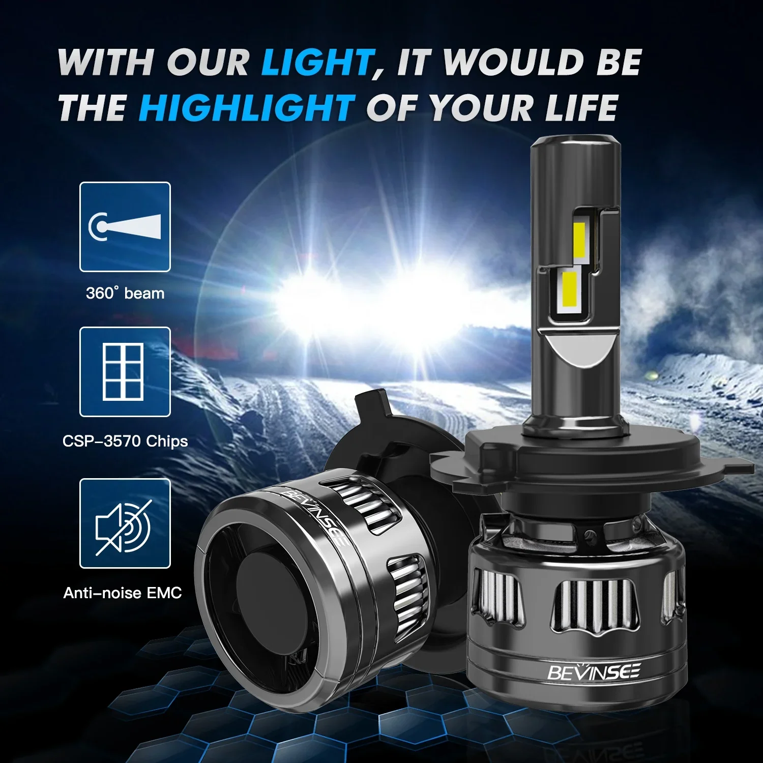 Bevinsee 2x V45 120 Вт 22000LM Ярко-белые светодиодные противотуманные фары H7 Комплект