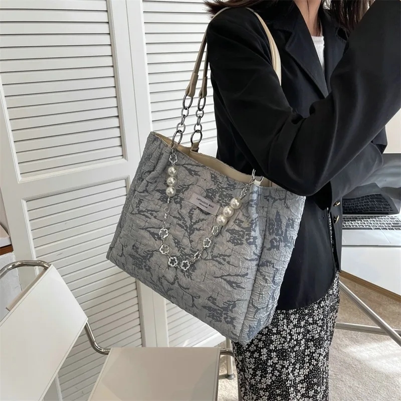 

Luxury Women Handbag With Pearl Chain Female Lace Shoulder Bag Large Capacity Commuter Handbags Elegant Tote Bag Ladies Bags
