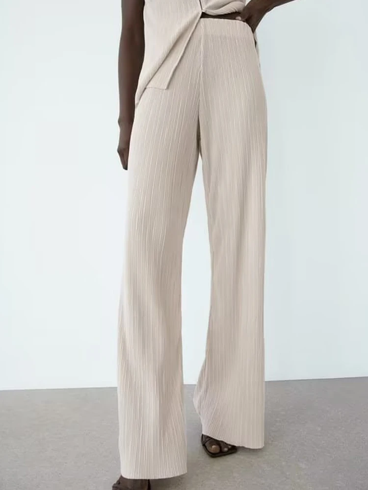 

Kumsvag 2022 Summer Women Wide Leg Pants Sweet Solid Pleated Zipper Loose Female Elegant Street Pant Trousers Clothing