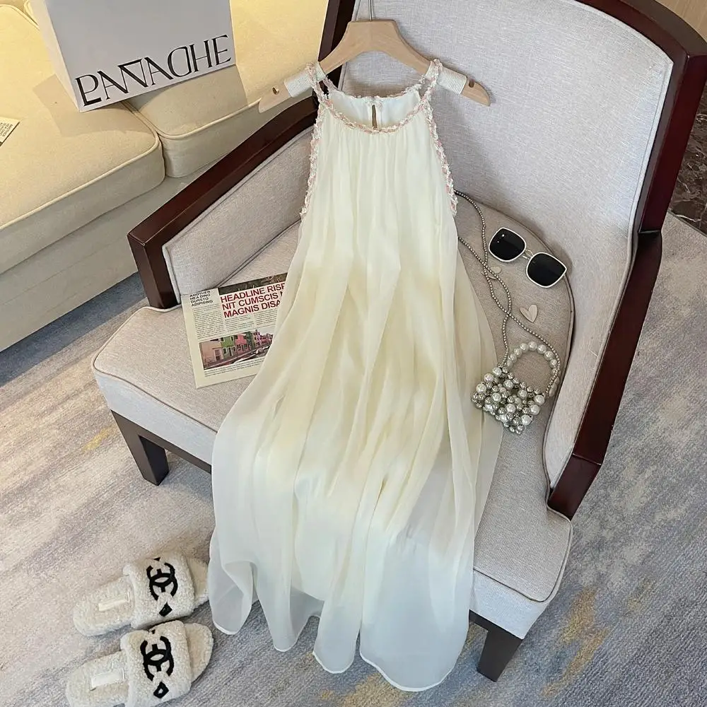 

Женское шифоновое платье без рукавов, с круглым вырезом, длиной до щиколотки