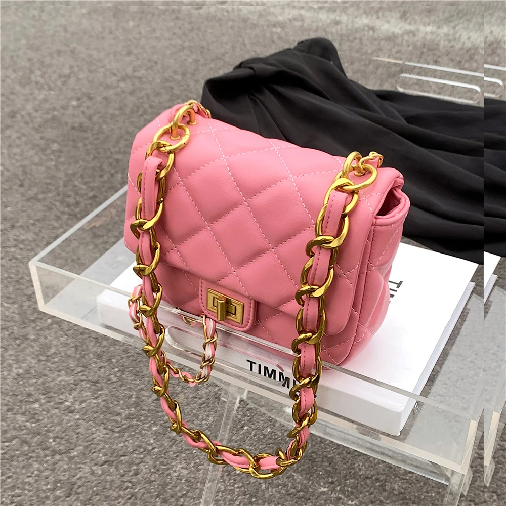 

Burminsa, маленькие стеганые сумки через плечо с цепочкой для женщин, 2022, модные роскошные дизайнерские маленькие дамские сумочки на ремне, розо...