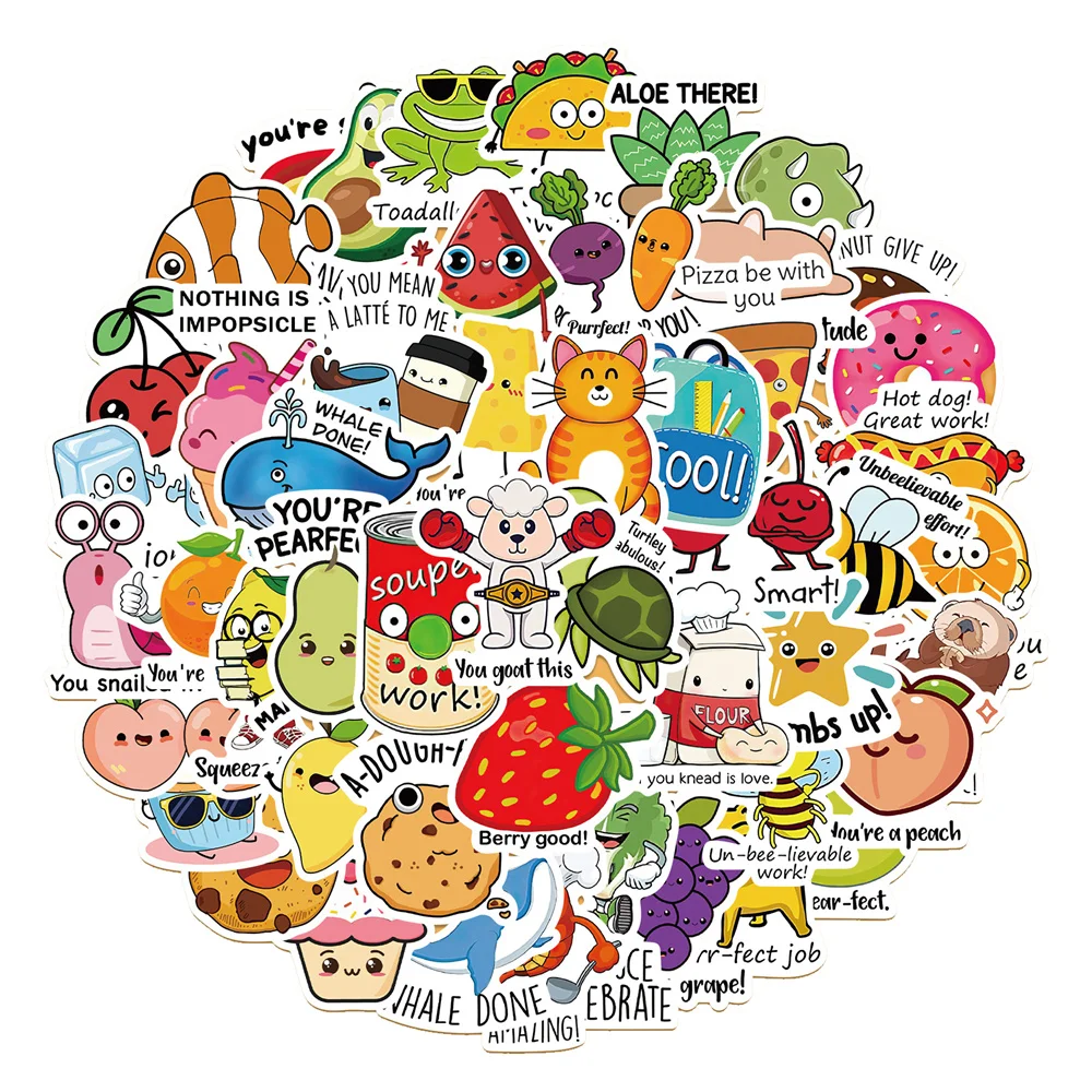 

10/30/50PCS Cartoon Cute Funny Motivational Text Sticker DIY for Laptop Stationery Car Skateboard Sticker Wholesale