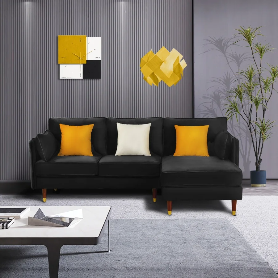 

Free Dropshipping Reversible Sectional Sofa Fabric Soft Velvet Black Sofa Width Style Filling Appearance Is_sofabed Combination