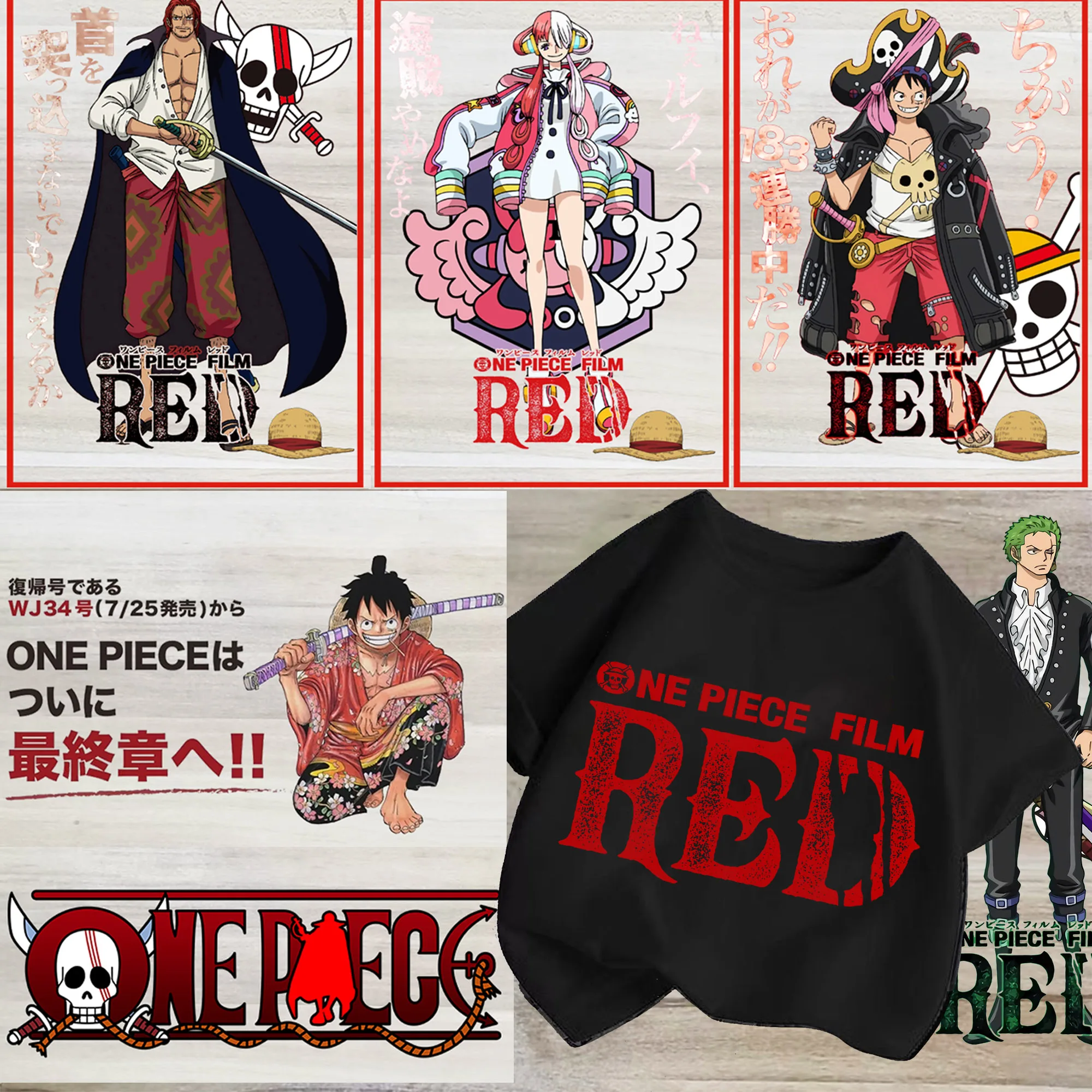 ONE PIECE FILM RED Iron On Patches for clothes T-Shirt Diy nami luffy zoro Heat Transfer Sticker Transfer-Fusible Clothing Patch