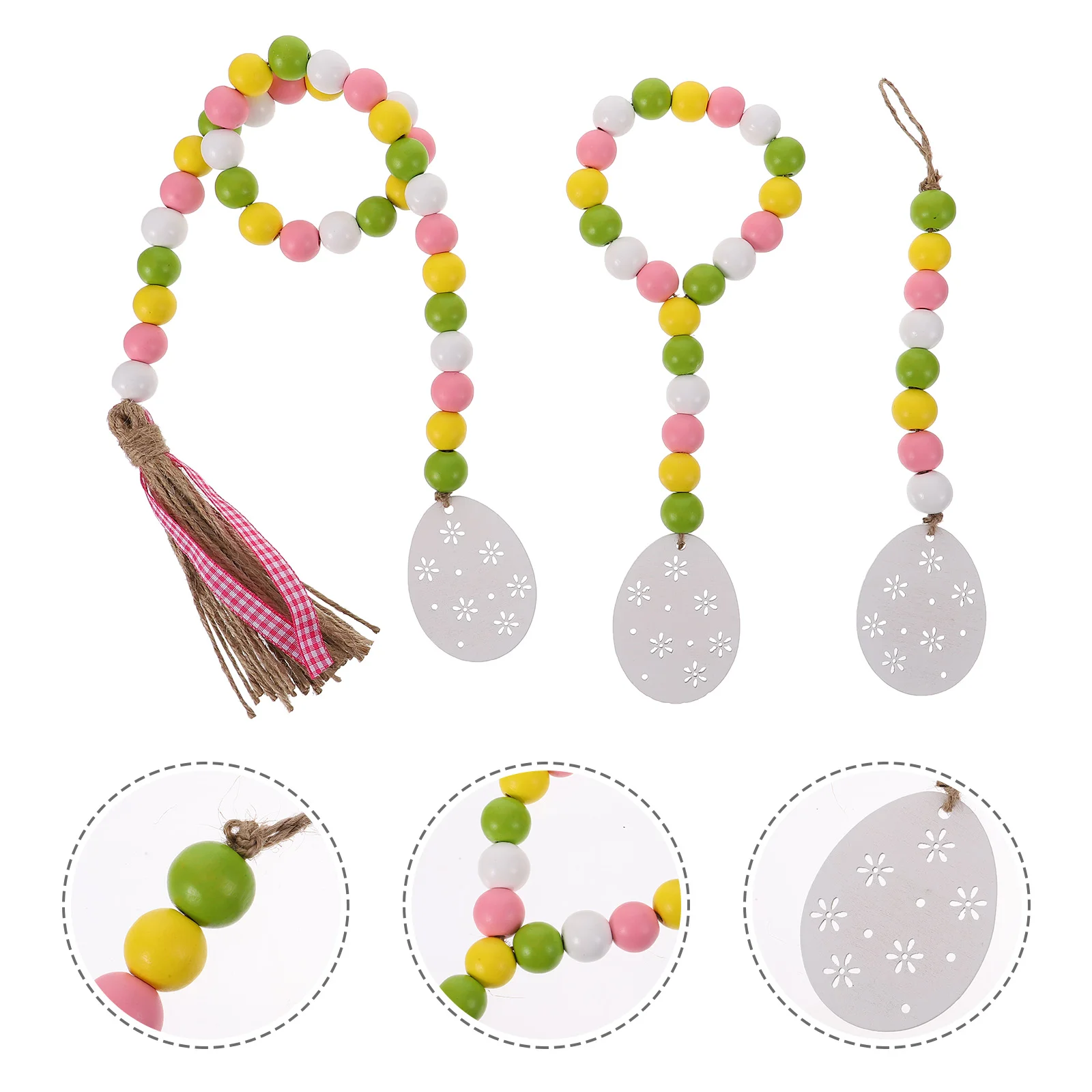 

1 Set 3 Pcs Easter Tassel Decors Wooden Colorful Bead Garlands (Assorted Color)