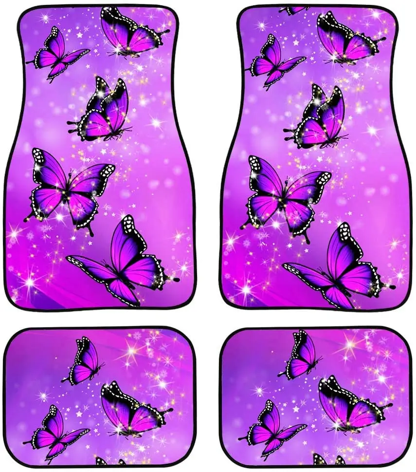 

chaqlin Custom Floor Car Mat Purple Butterfly Universal Fit Car Floor Mats, Fit for SUV,Vans,sedans, Trucks,Set of 4