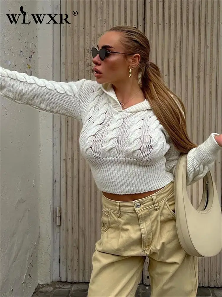 

WLWXR Antumn повседневные модные вязаные Свободные толстовки для женщин 2022 толстовки с длинным рукавом Streetear серо-белые однотонные женские толст...