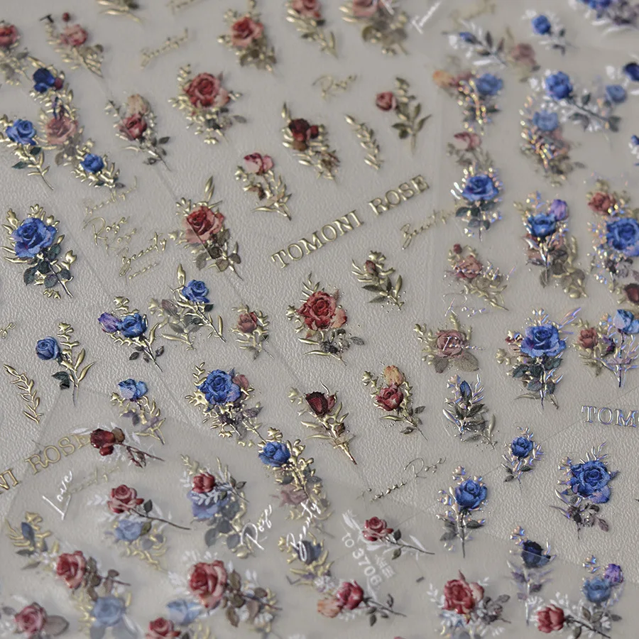 ЯПОНСКИЕ ВИНТАЖНЫЕ красные и синие розы лазерные наклейки для дизайна ногтей