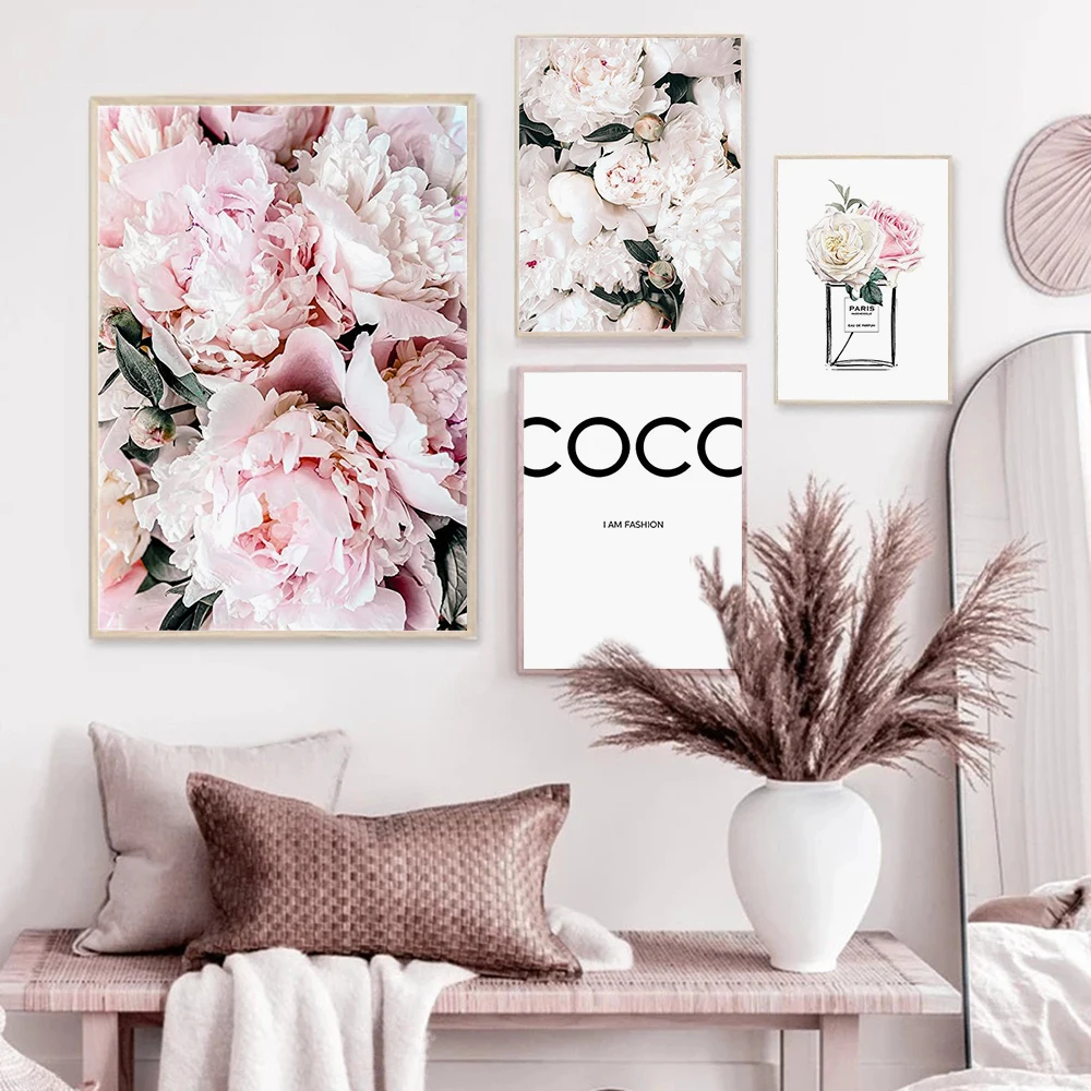 Модный постер с изображением розовых цветов и бутонов Современная Настенная