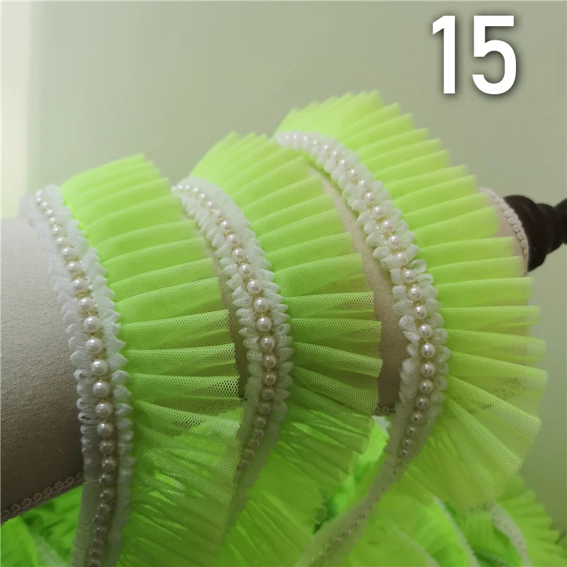 

Оптовая продажа, розовая/белая сетчатая органза, кружевное украшение из бисера, плиссированные оборки, аксессуары для кукол