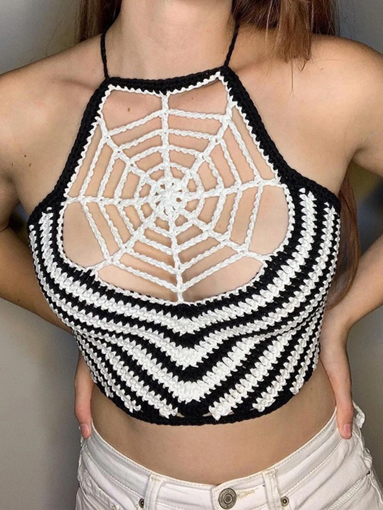 INSMIRCOGIRL Темный контрастный цвет Паук Паутина вязаный полосатый жилет с