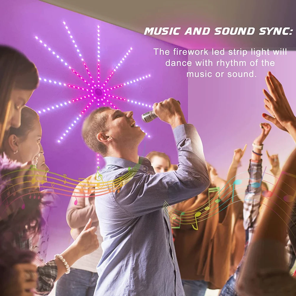 

RGB Atmosphere Lamp Timing Function Firework Decor Light Strip Bluetooth-Compatible with Remote Control for Theme Party Ornament